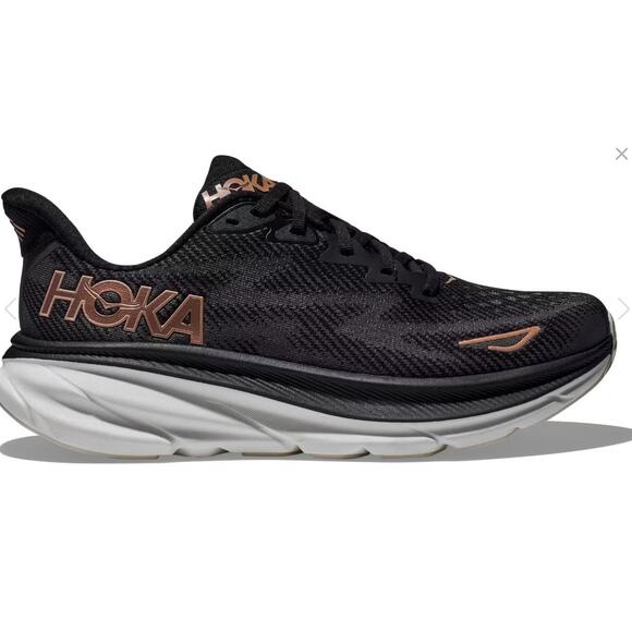 HOKA Clifton 9 Women’s Running Shoes Black Rose Gold Size 6.5 WIDE - Picture 1 of 7